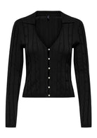 Cardigan Donna Only Meddi Nero 15352102 Black White Pearl Button ONLY 