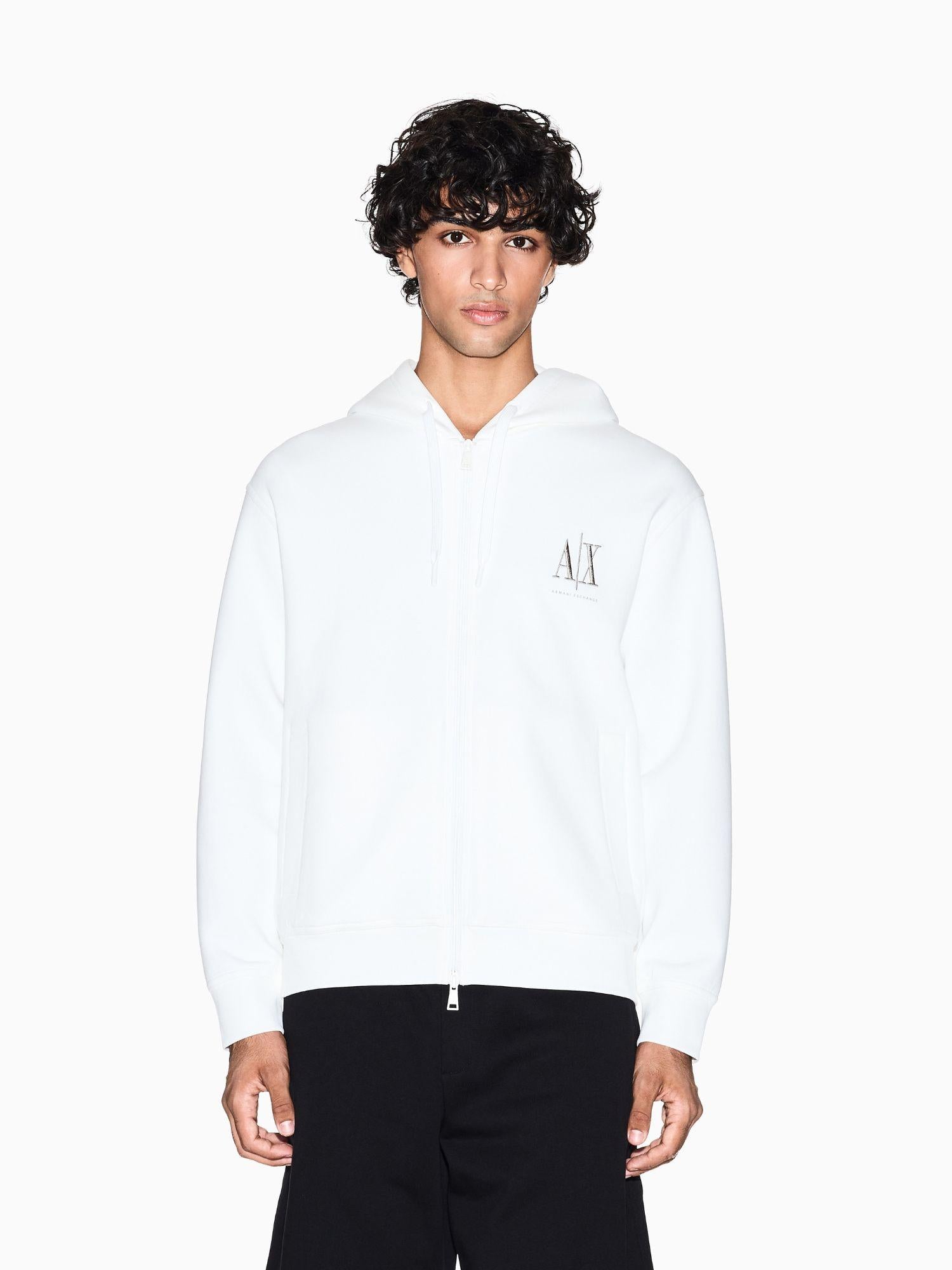 Armani Exchange felpa bianca elegante con cappuccio e zip da uomo con logo ricamato XM000371 AF10818 U0009 ARMANI EXCHANGE 