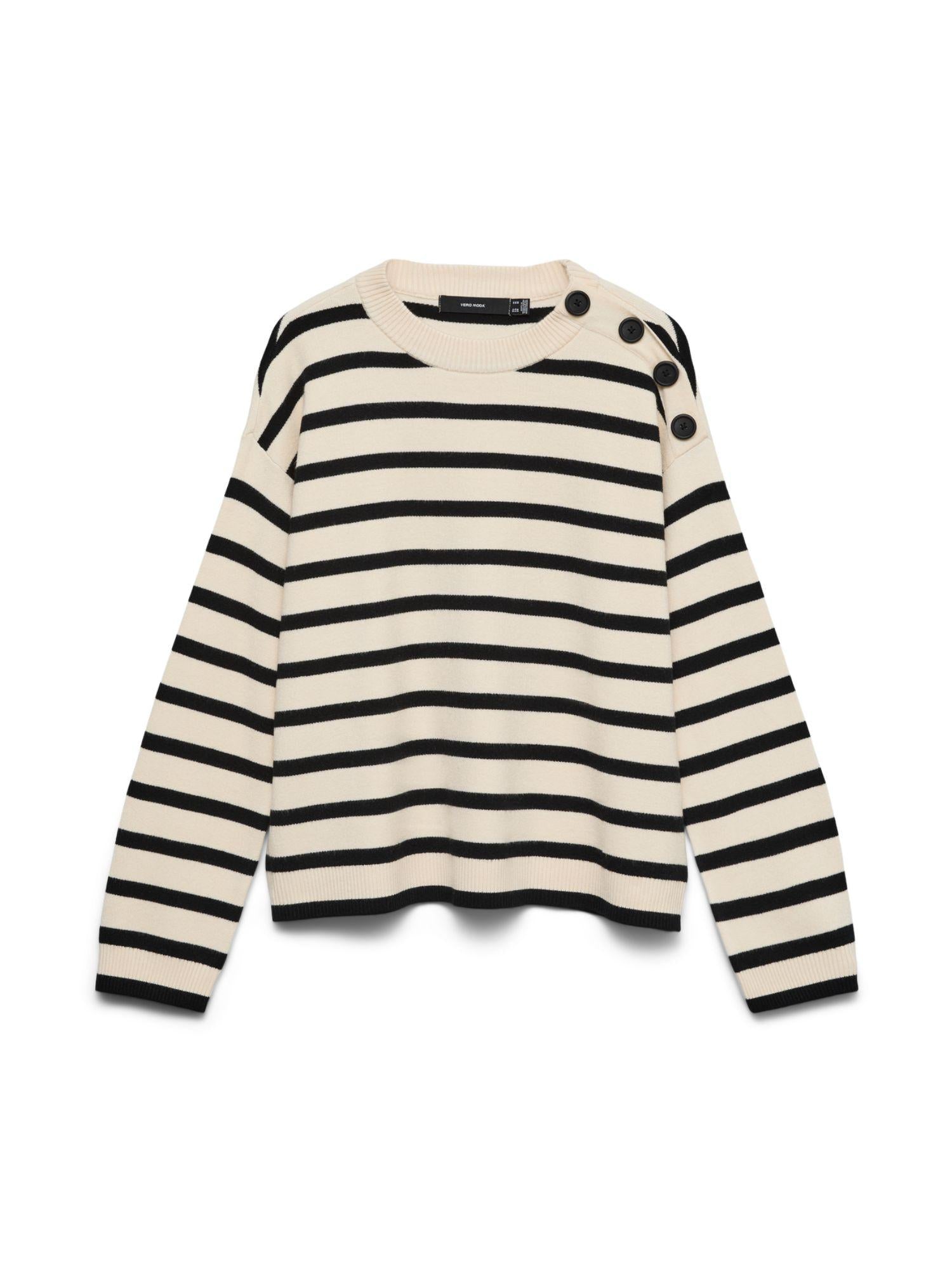 Vero Moda Pullover Donna Saba Bianco Panna e Nero 10310474 Birch BLACK VERO MODA 