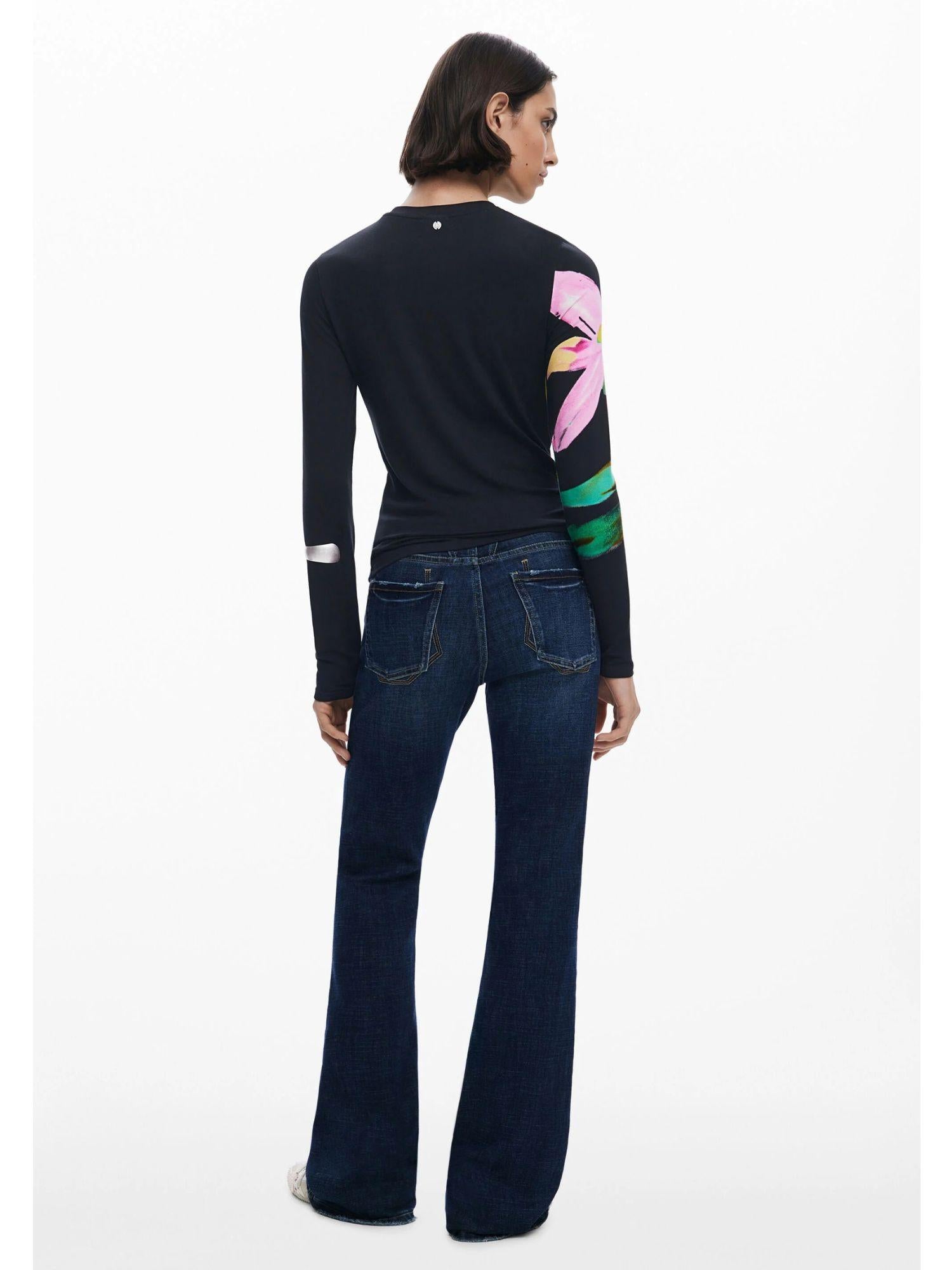 Desigual Maglietta a maniche lunghe con fiori Donna Nero 25WWTK32 2000 DESIGUAL 