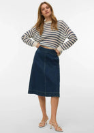 Vero Moda Pullover Donna Charlene Grigio Betulla Righe Blu 10340125 Birch DARK DENIM VERO MODA 