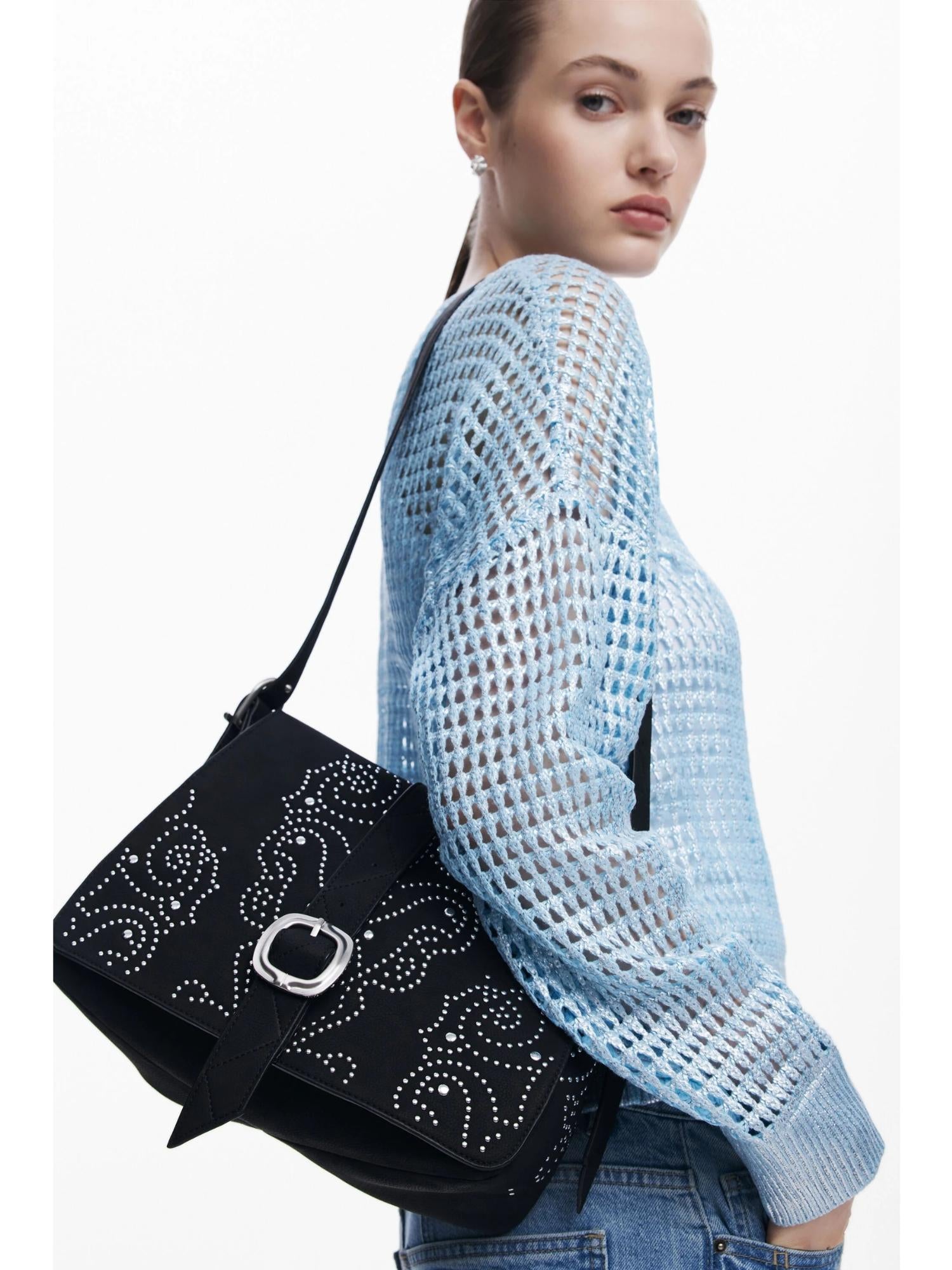 Desigual Borsa a tracolla effetto pelle con borchie piccola Donna Nero 25WAXPBH 2000 DESIGUAL 