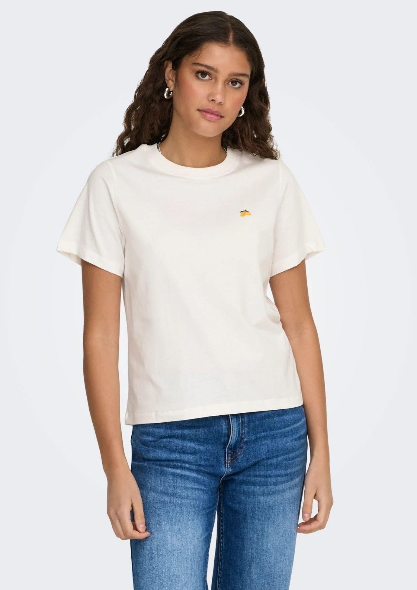 Jacqueline De Yong T-Shirt Donna Pisa Bianca con Limone 15298612 Cloud Dancer LEMON JACQUELINE DE YONG 