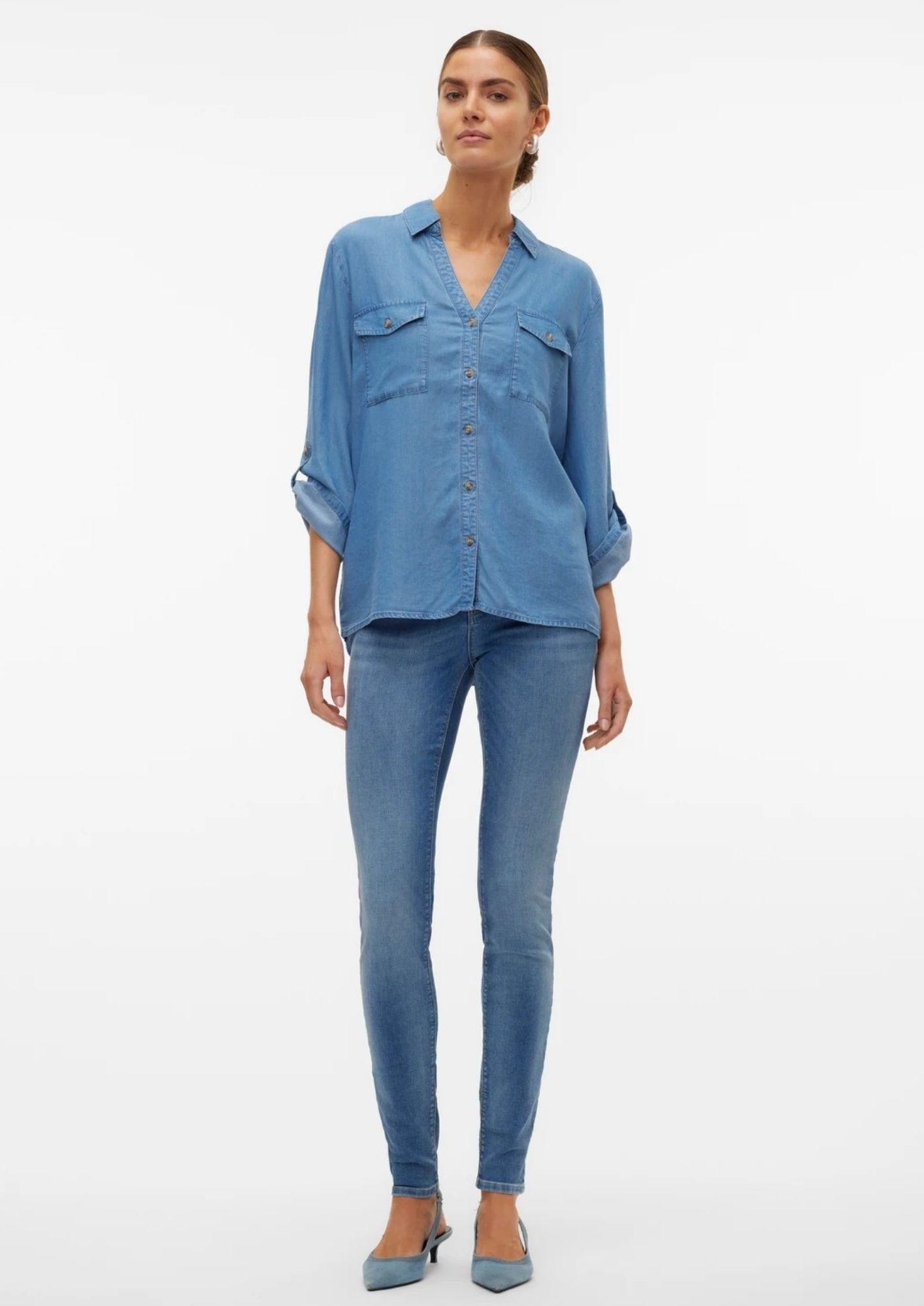Vero Moda Camicia Donna Bree Denim Blu Medio 10304863 Medium Blue Denim VERO MODA 