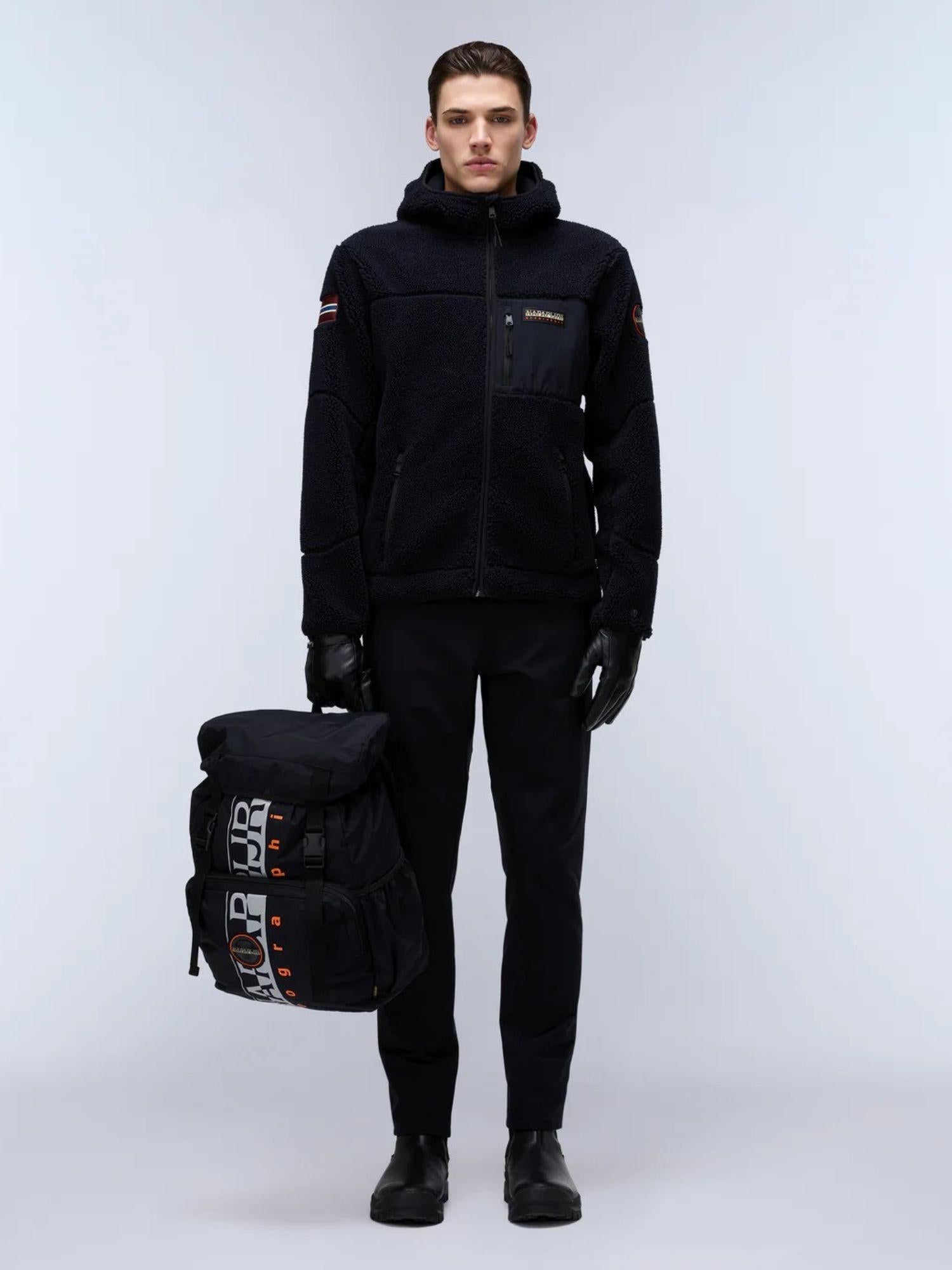 Napapijri Felpa in Pile con Cappuccio e Zip Yupik Uomo Nero NP0A4GNS 041 NAPAPIJRI 