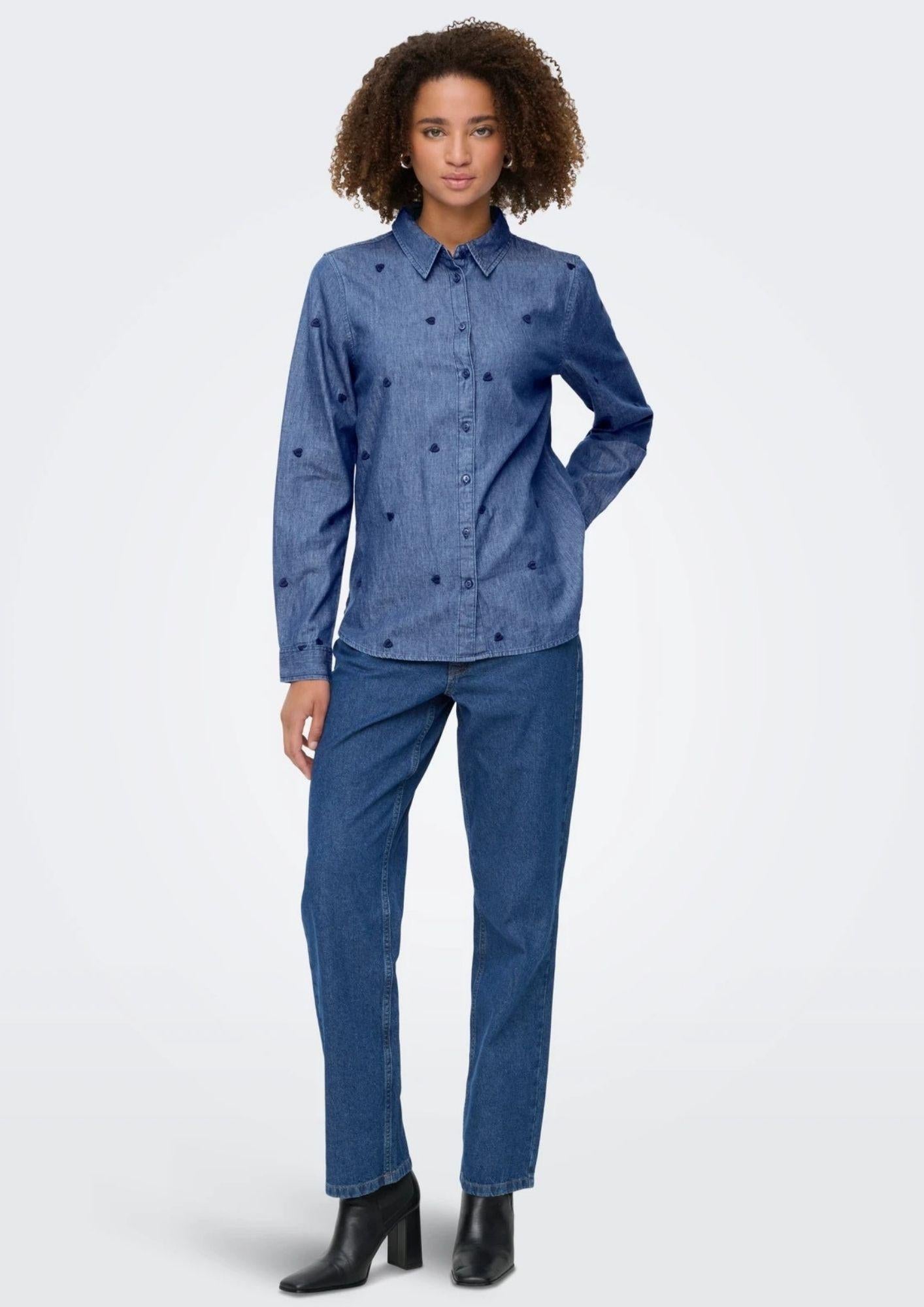 Jacqueline De Yong Camicia Donna Love Blu Medio Denim 15363999 Medium Blue Denim HEART EMBR JACQUELINE DE YONG 
