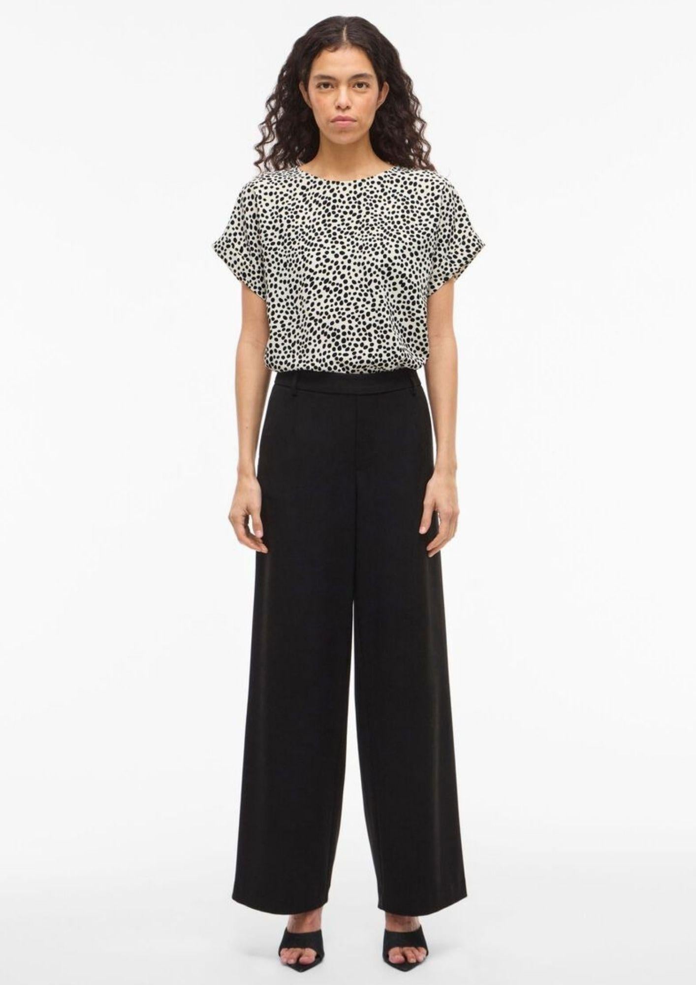 Vila T-Shirt Donna Biaca con Pois Neri 14101663 Sandshell DOT BLACK BEAUTY VILA 
