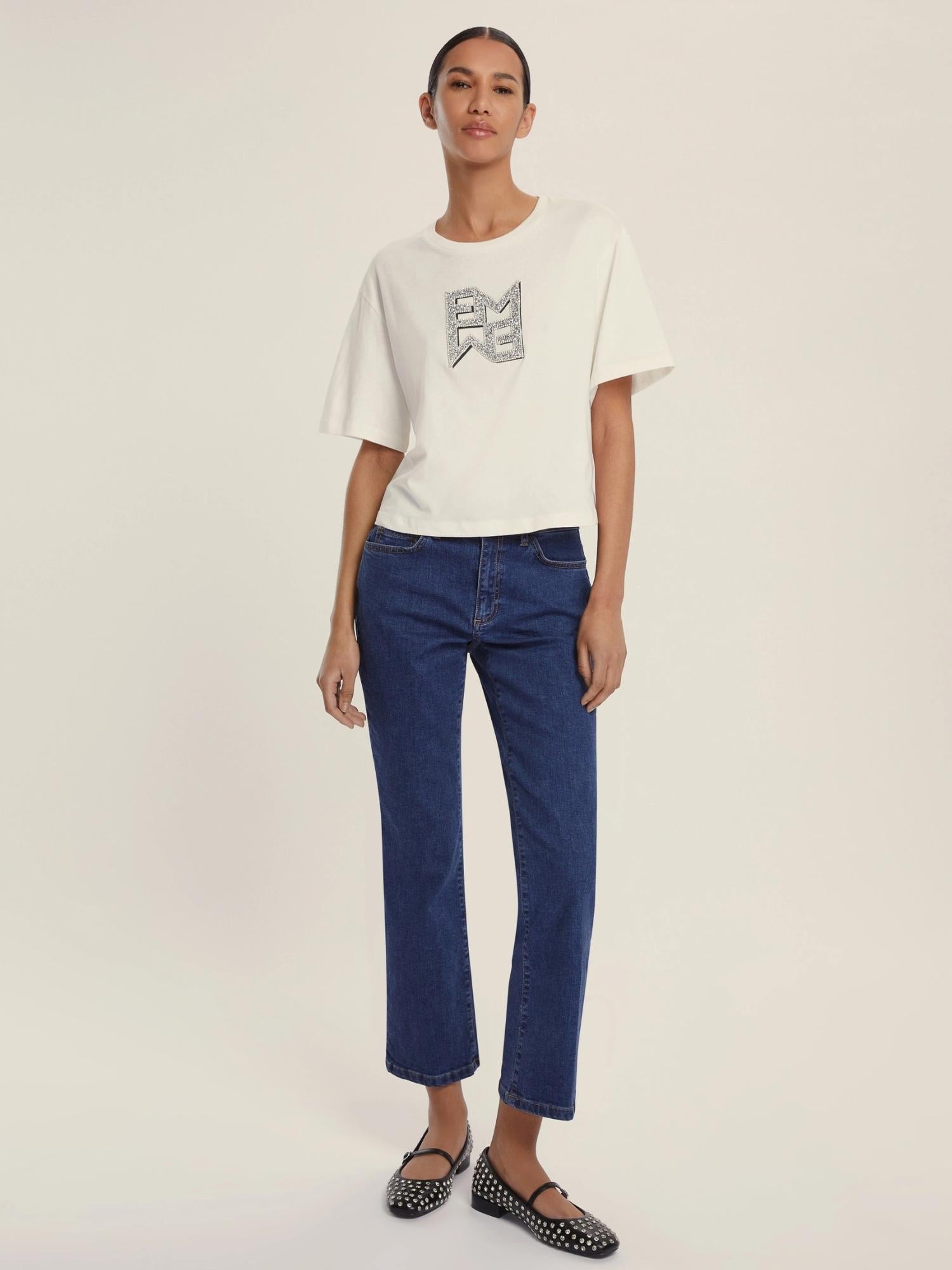 Emme Marella T-shirt Donna in jersey con cristalli Micaelabis Panna Argento 2525976021200 007 EMME MARELLA 