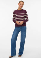 Vero Moda Pullover Donna Saba Bordeaux Strisce Bianche 10309324 Winetasting BIRCH VERO MODA 