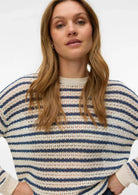 Vero Moda Pullover Donna Charlene Grigio Betulla Righe Blu 10340125 Birch DARK DENIM VERO MODA 