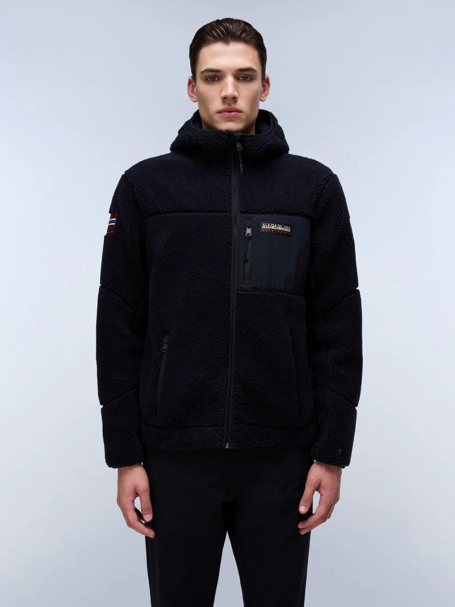 Napapijri Felpa in Pile con Cappuccio e Zip Yupik Uomo Nero NP0A4GNS 041 NAPAPIJRI 