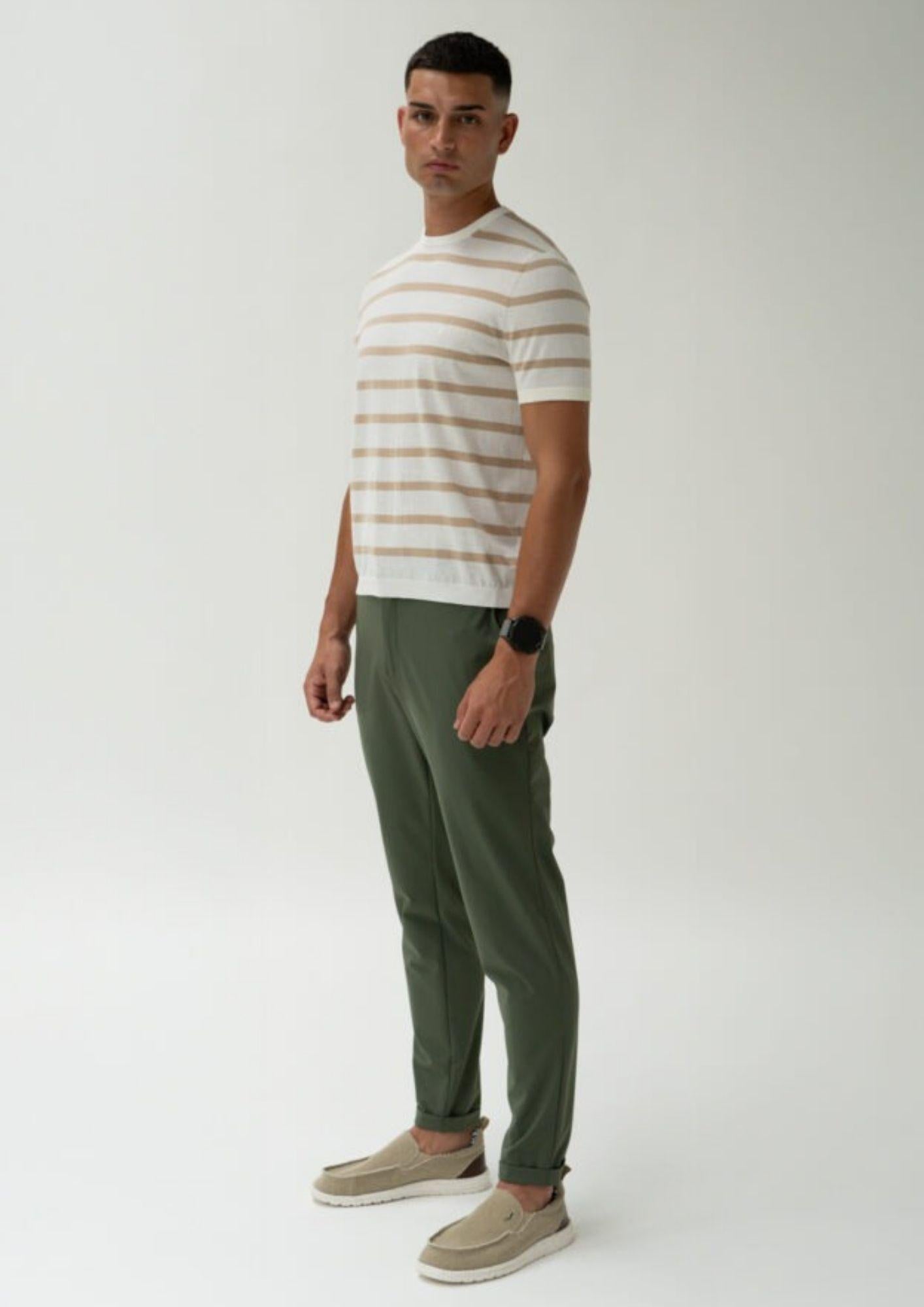 Rihunik Maglia Uomo Tom Marine Stripes Bianca RIMA337KT F0229 111 RIHUNIK 