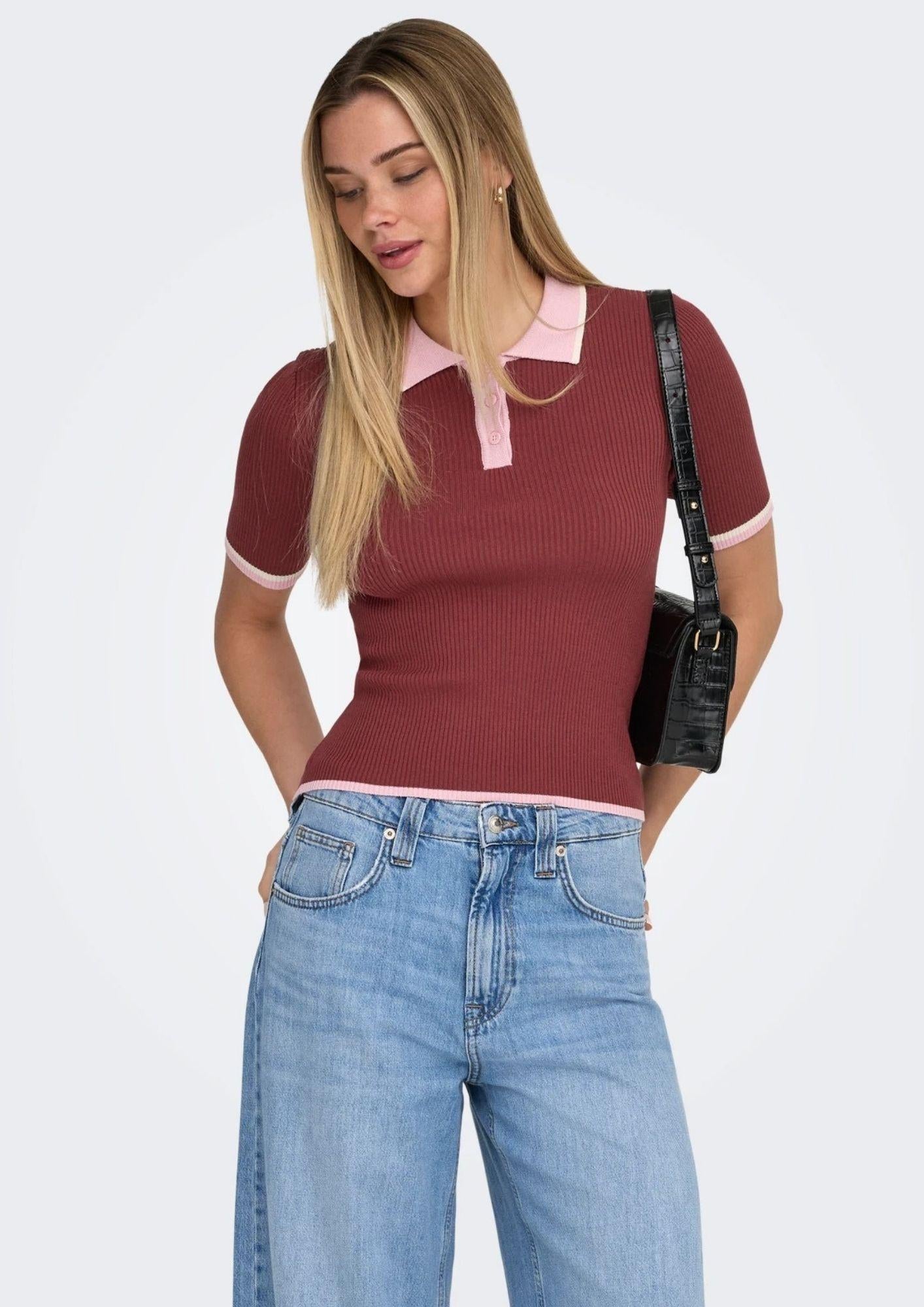 Only Polo Donna Meddi Rosso Mela 15363165 Spiced Apple Romance Rose ONLY 