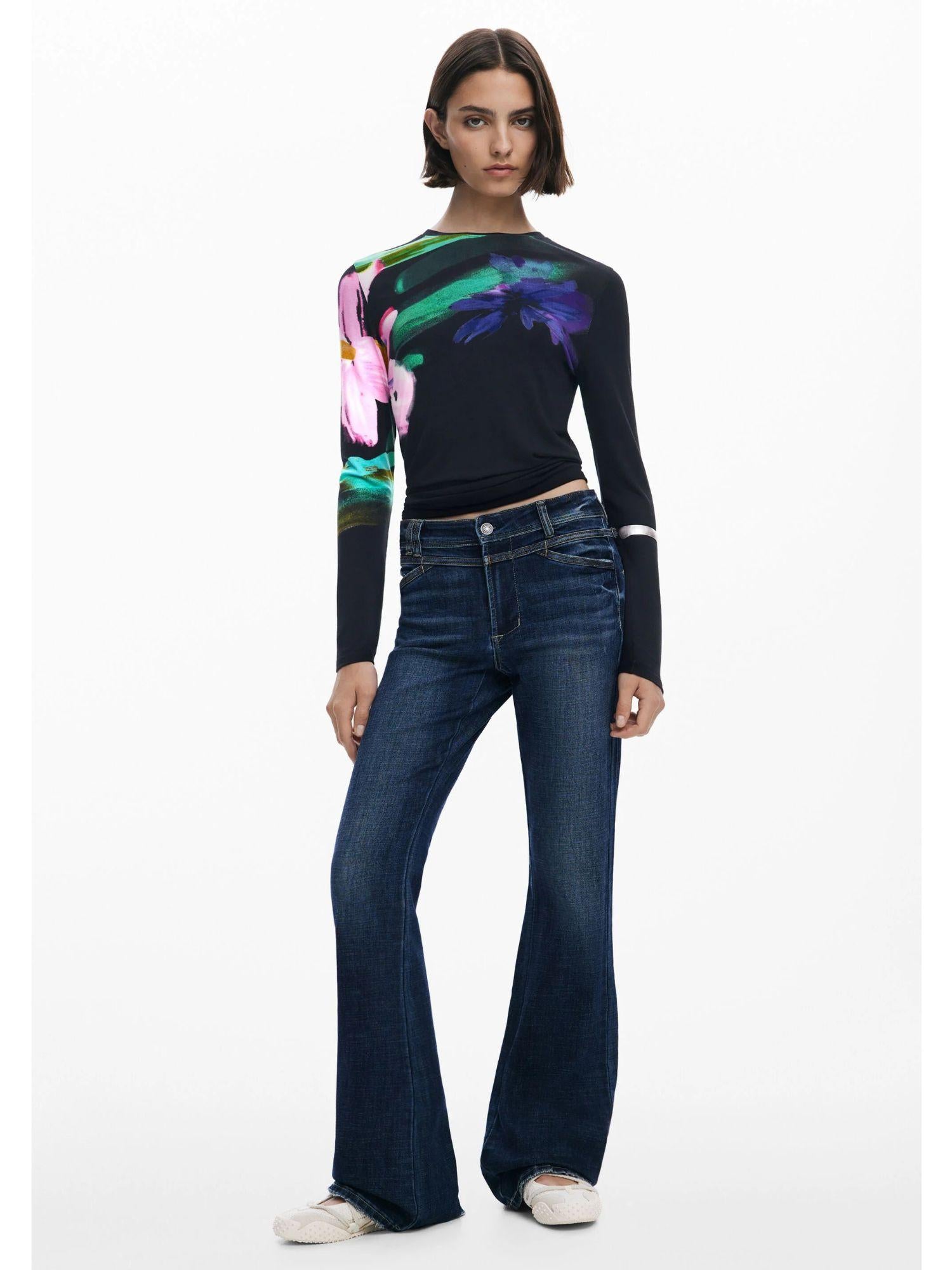 Desigual Maglietta a maniche lunghe con fiori Donna Nero 25WWTK32 2000 DESIGUAL 