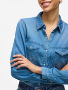Vila Camicia di Jeans Donna Medium Blue Vibista 14033008 Medium Blue Denim CLEAN VILA 