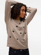 Vero Moda Maglione Donna Doffy Beige E Nero 10330790 Moon Rock W. BLACK BOWS VERO MODA 