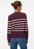 Vero Moda Pullover Donna Saba Bordeaux Strisce Bianche 10309324 Winetasting BIRCH VERO MODA 