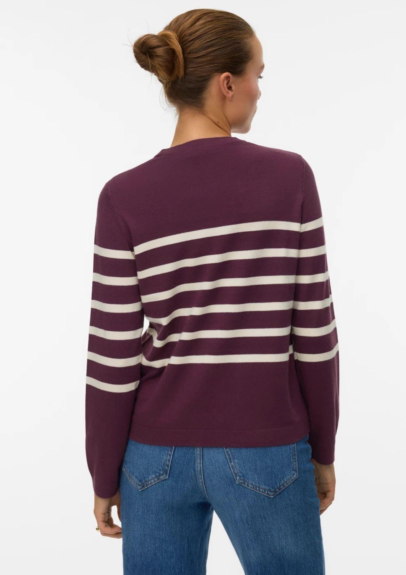 Vero Moda Pullover Donna Saba Bordeaux Strisce Bianche 10309324 Winetasting BIRCH VERO MODA 