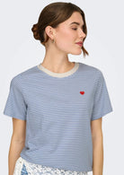 Jacqueline De Yong T-Shirt Donna Pisa Azzurra e Bianca 15298612 Ebb And Flow CD STRIPES JACQUELINE DE YONG 
