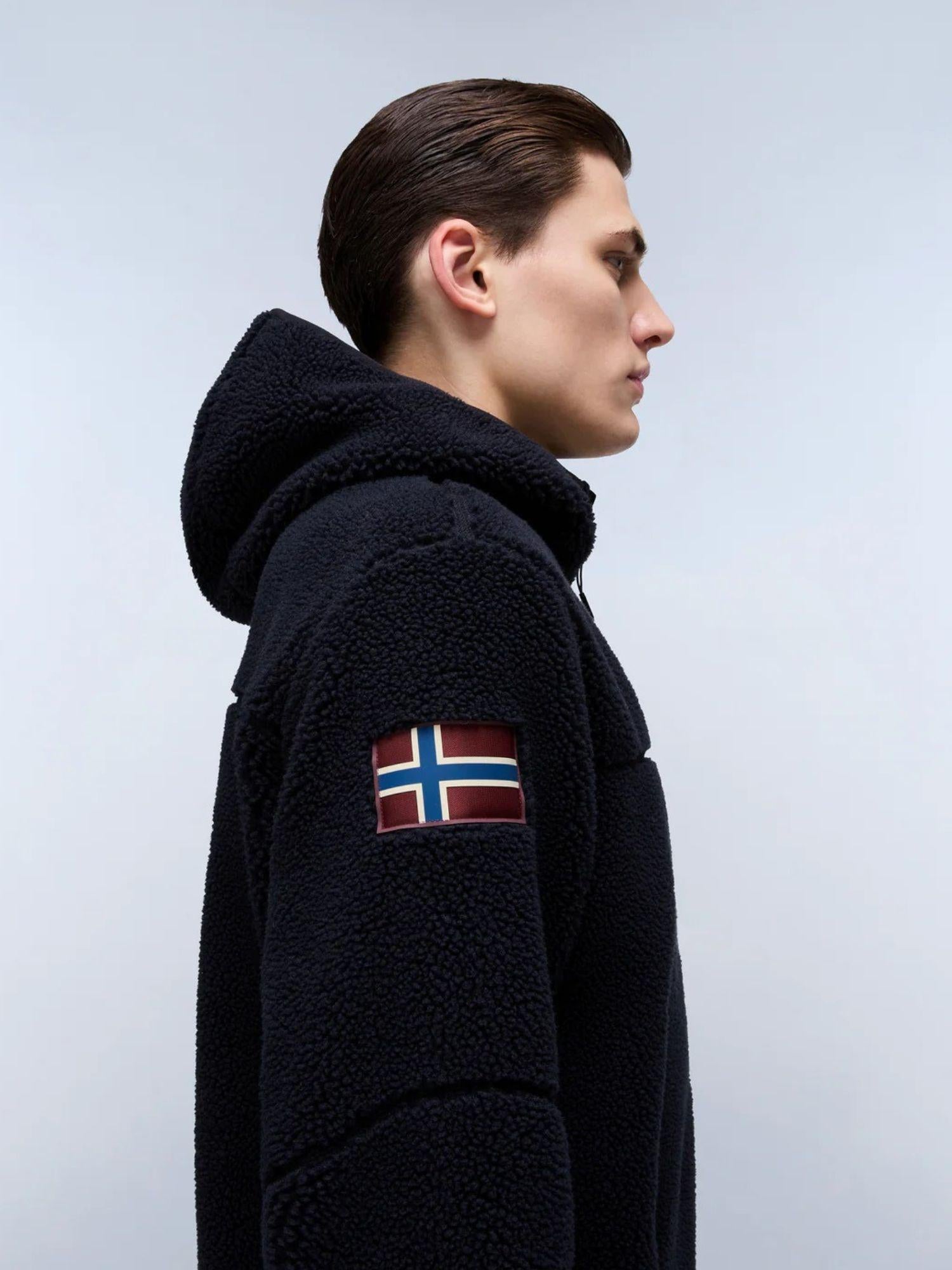 Napapijri Felpa in Pile con Cappuccio e Zip Yupik Uomo Nero NP0A4GNS 041 NAPAPIJRI 
