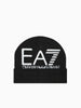EA7 Emporio Armani Beanie Visibility con maxi logo EA7 Nero Logo Bianco