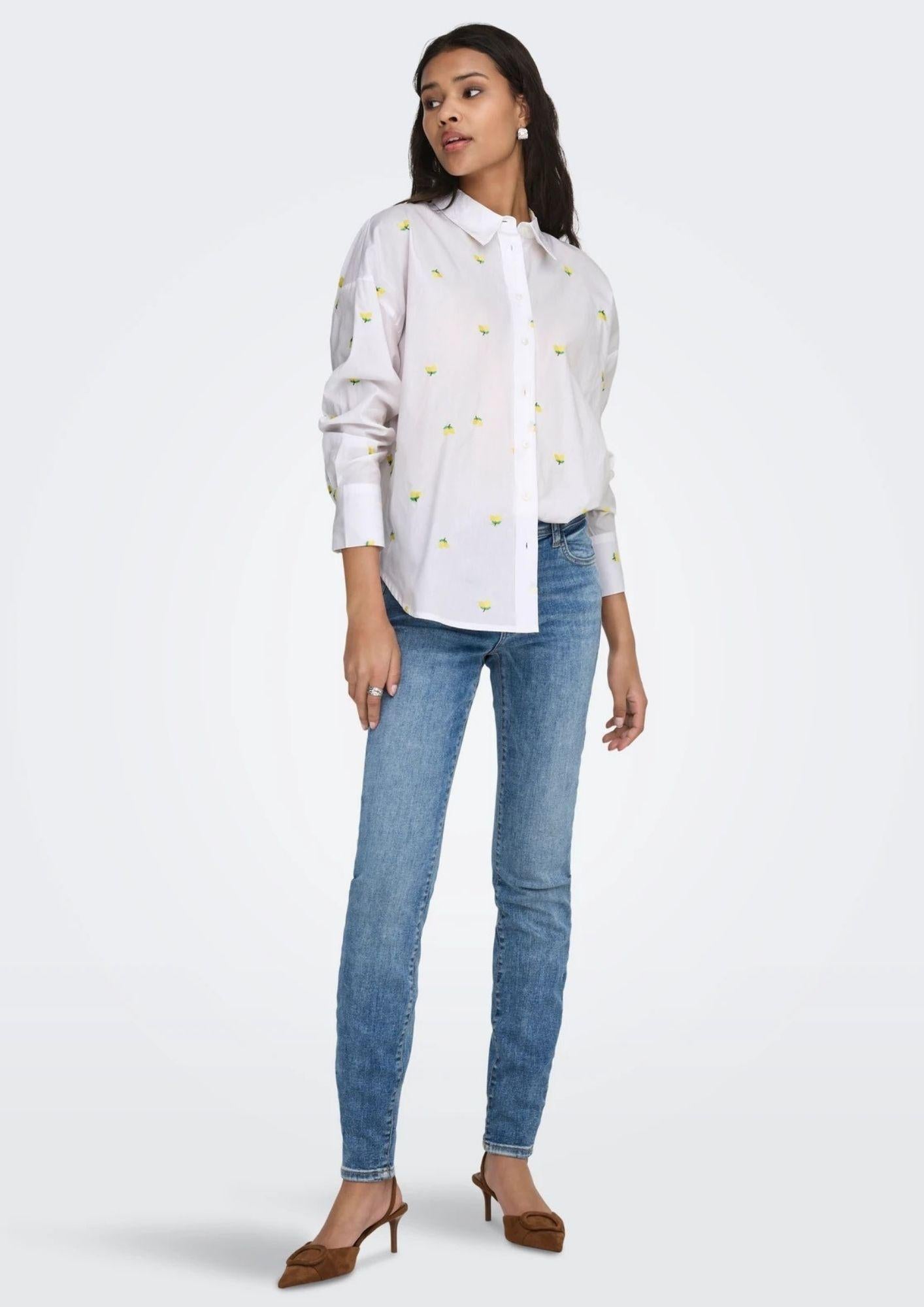 Jacqueline De Yong Camicia Donna Nelly Bianca Fiori Gialli 15330490 White YELLOW JACQUELINE DE YONG 