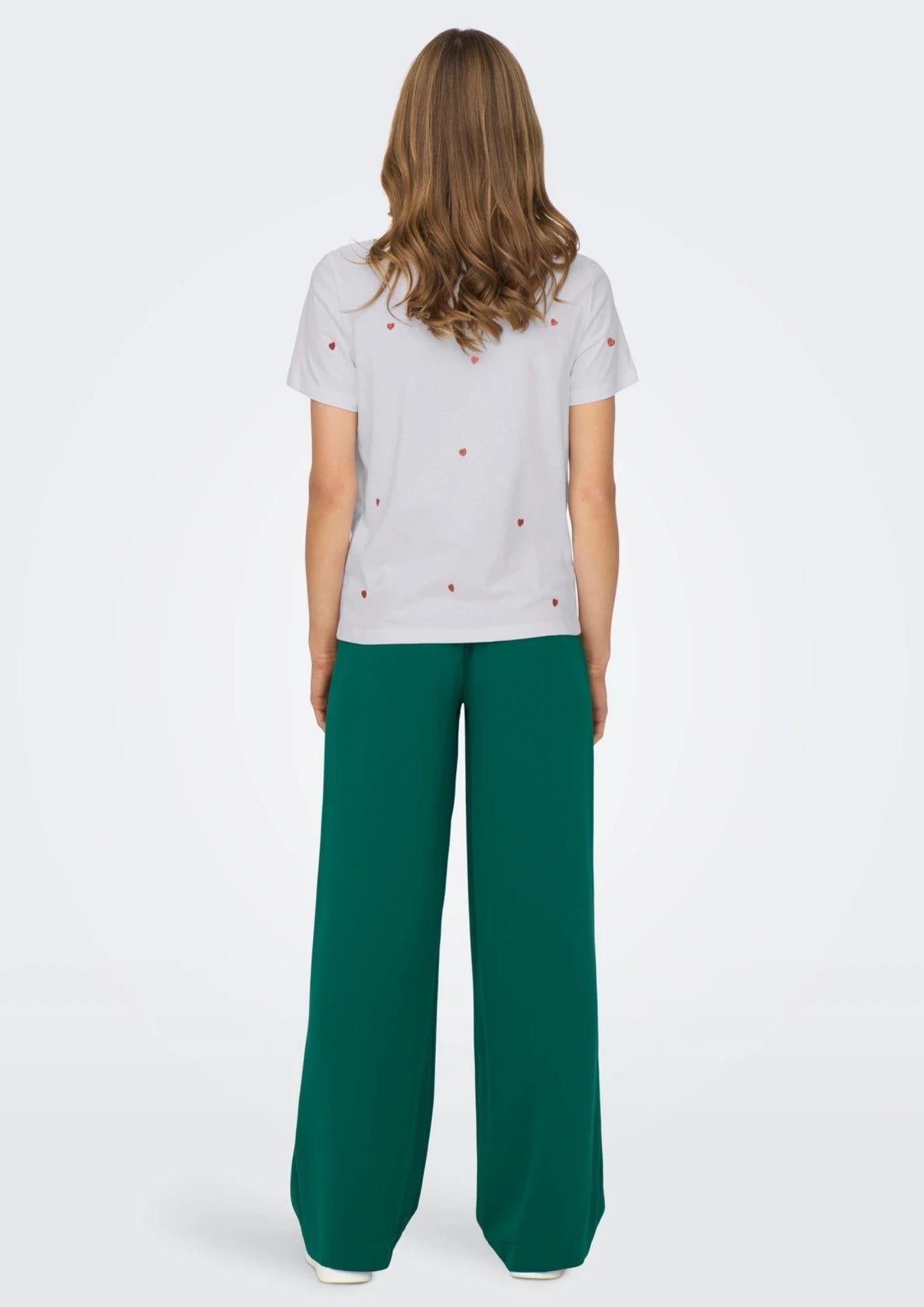Only T-Shirt Donna Ketty Bianca con Cuori 15288473 Bright White Heart ONLY 