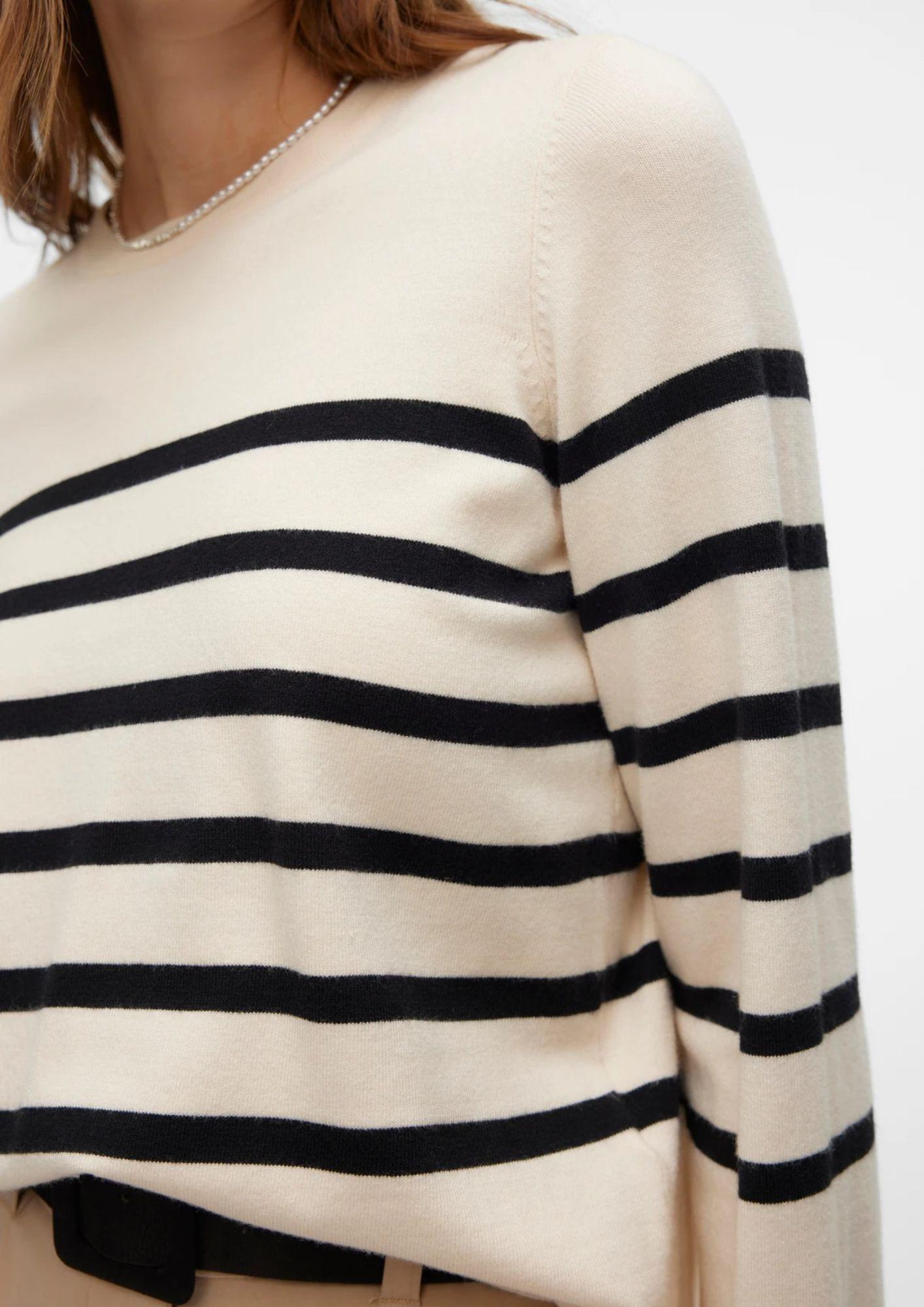 Vero Moda Maglione Donna Saba Bianco Panna A Righe Nere 10309324 Birch BLACK VERO MODA 