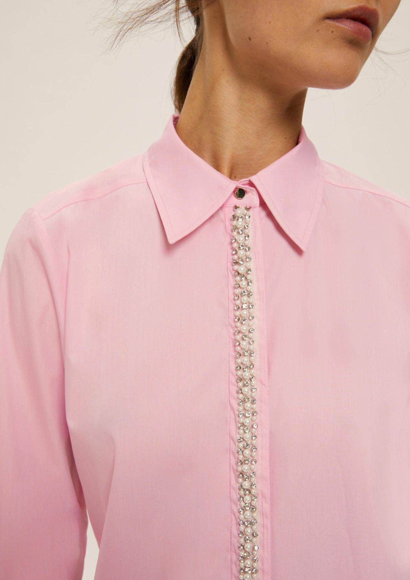 Emme Marella Camicia in popeline con dettagli di perle e strass Valda Donna Rosa 2525116044200 002 EMME MARELLA 