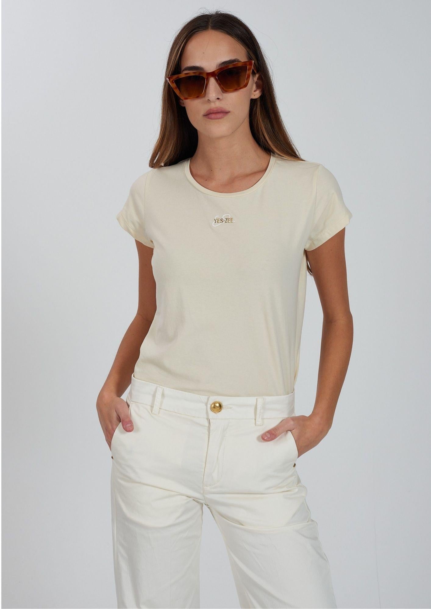 Yes Zee T-Shirt Donna Girocollo Bianco Gesso T257 S700 0107 YES ZEE 
