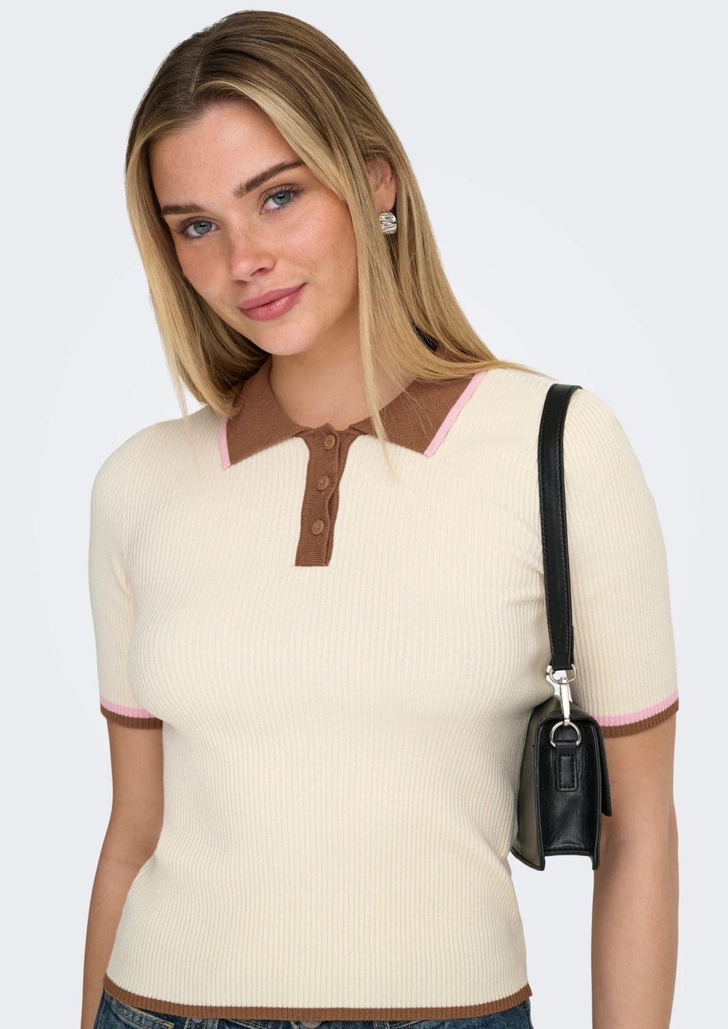 Only Polo Donna Meddi Grigio Betulla 15363165 Birch Toasted ONLY 