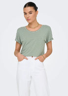 Jacqueline De Yong Top Donna Sissi Bianco e Verde 15325267 Sea Spray CLOUD DANCER JACQUELINE DE YONG 