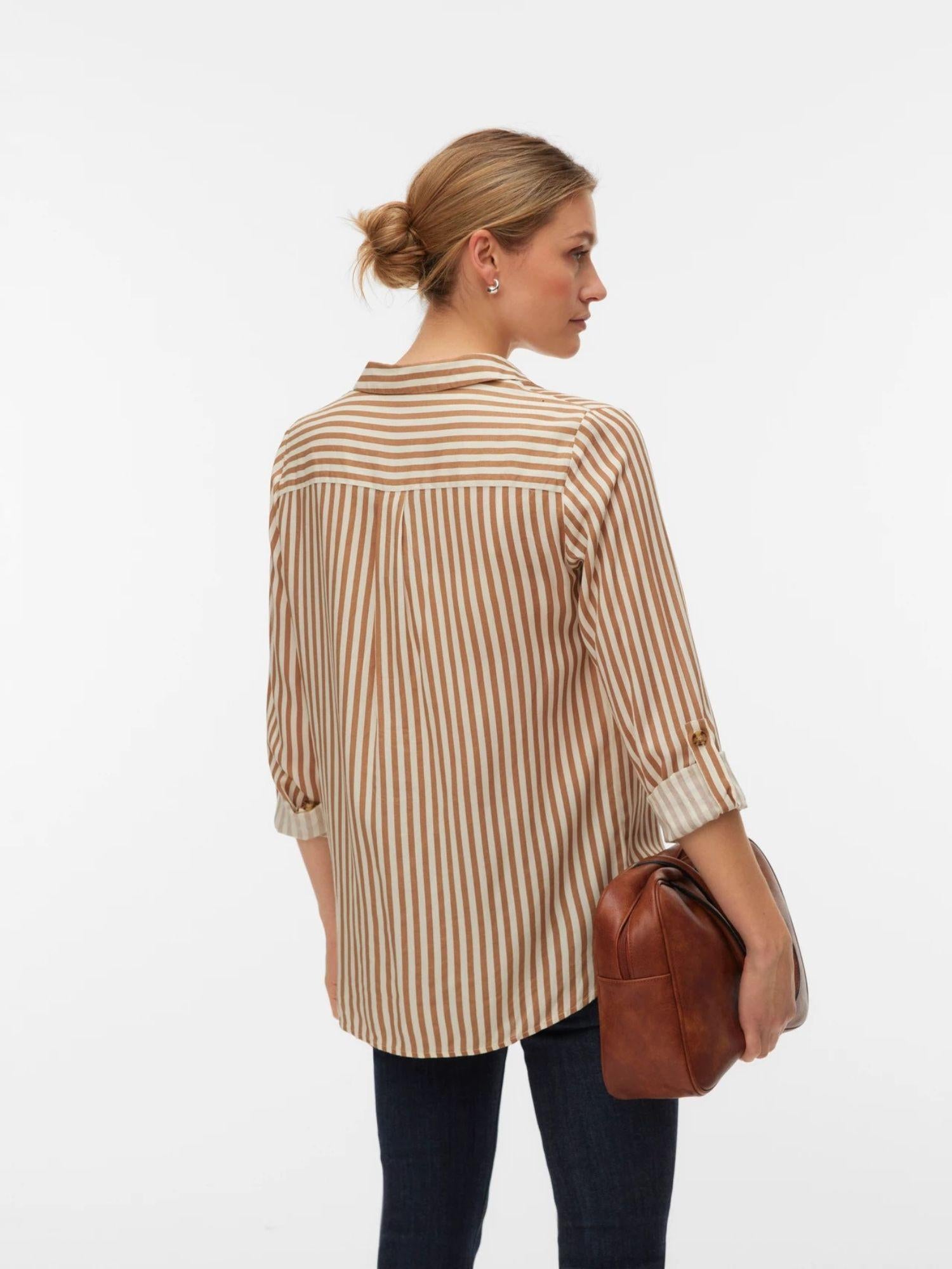 Vero Moda Camicia Donna Birch New Stripe Tigers Eye Vmbumpy 10275283 Birch VERO MODA 