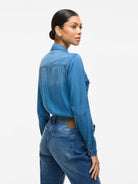 Vila Camicia di Jeans Donna Medium Blue Vibista 14033008 Medium Blue Denim CLEAN VILA 