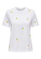 Only T-Shirt Donna Ketty Bianca con Limoni 15288473 Bright White Lemon ONLY 