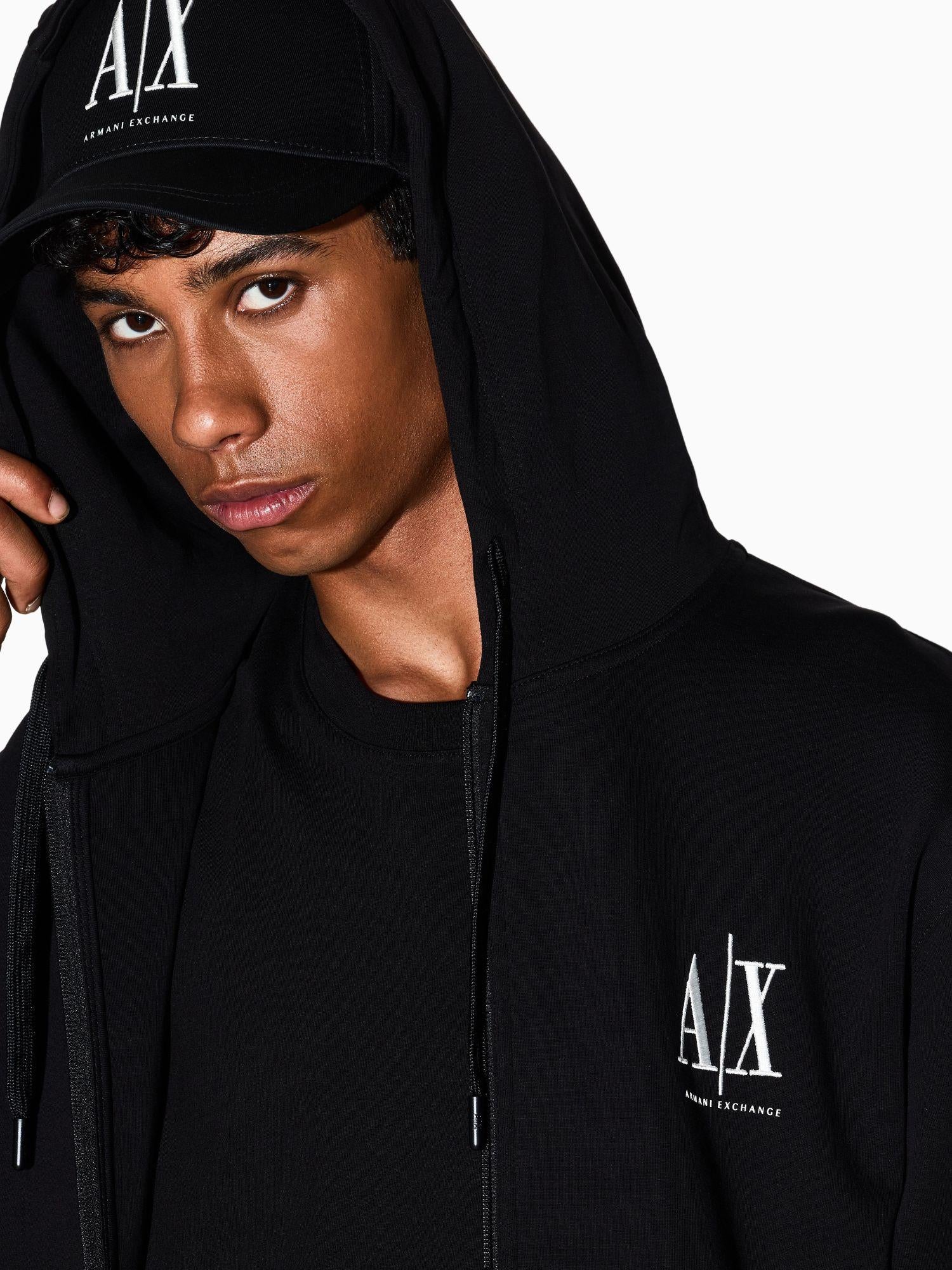 Armani Exchange Felpa con cappuccio e zip con logo ricamato Uomo Nero XM000371 AF10818 UC001 ARMANI EXCHANGE 