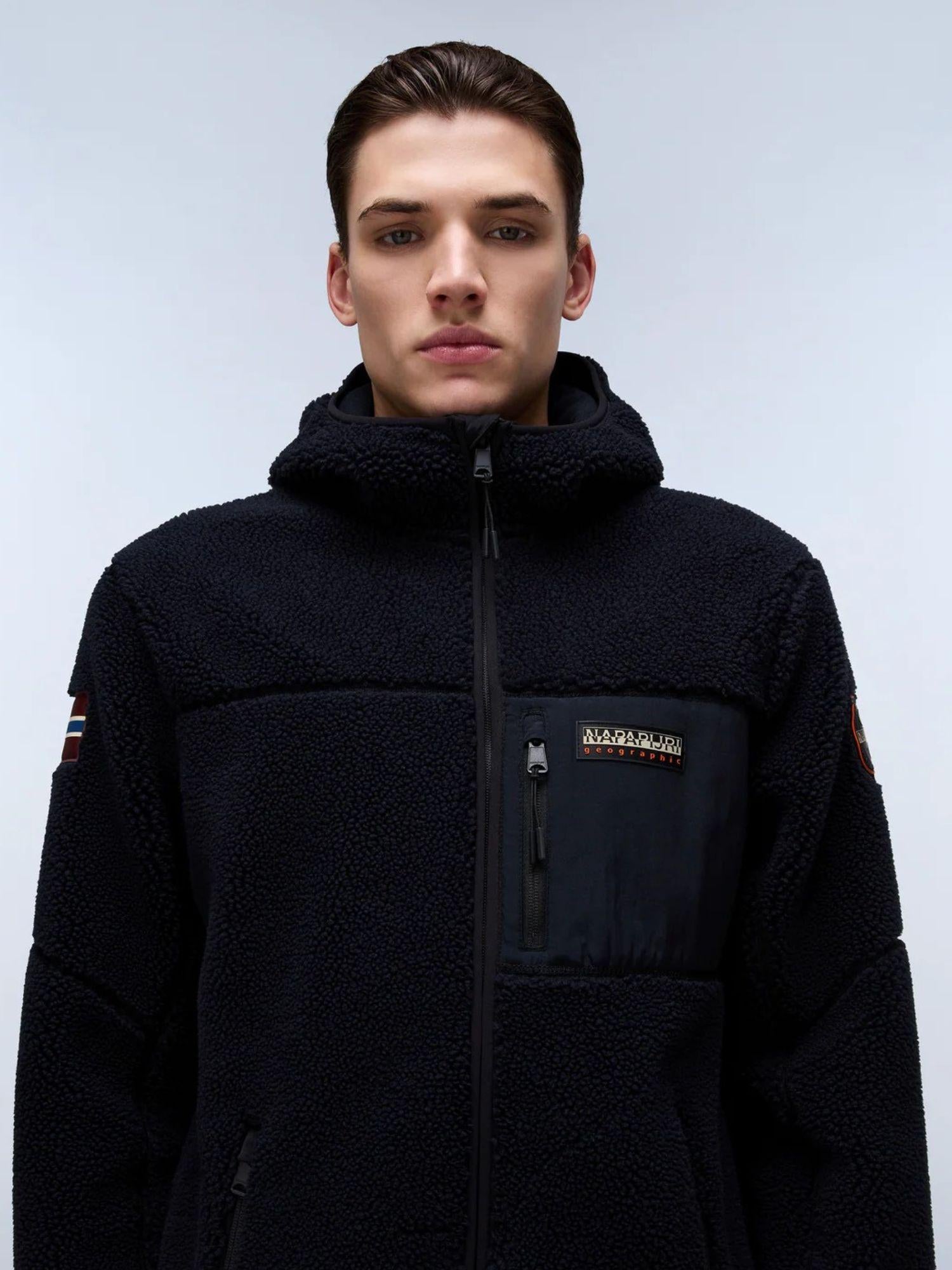 Napapijri Felpa in Pile con Cappuccio e Zip Yupik Uomo Nero NP0A4GNS 041 NAPAPIJRI 