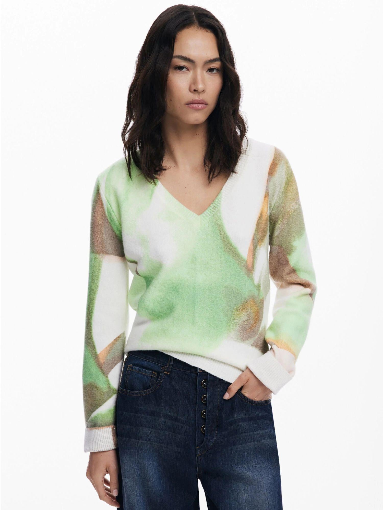 Desigual Maglione morbido con scollo a V Donna Verde 25WWJF13 4146 DESIGUAL 