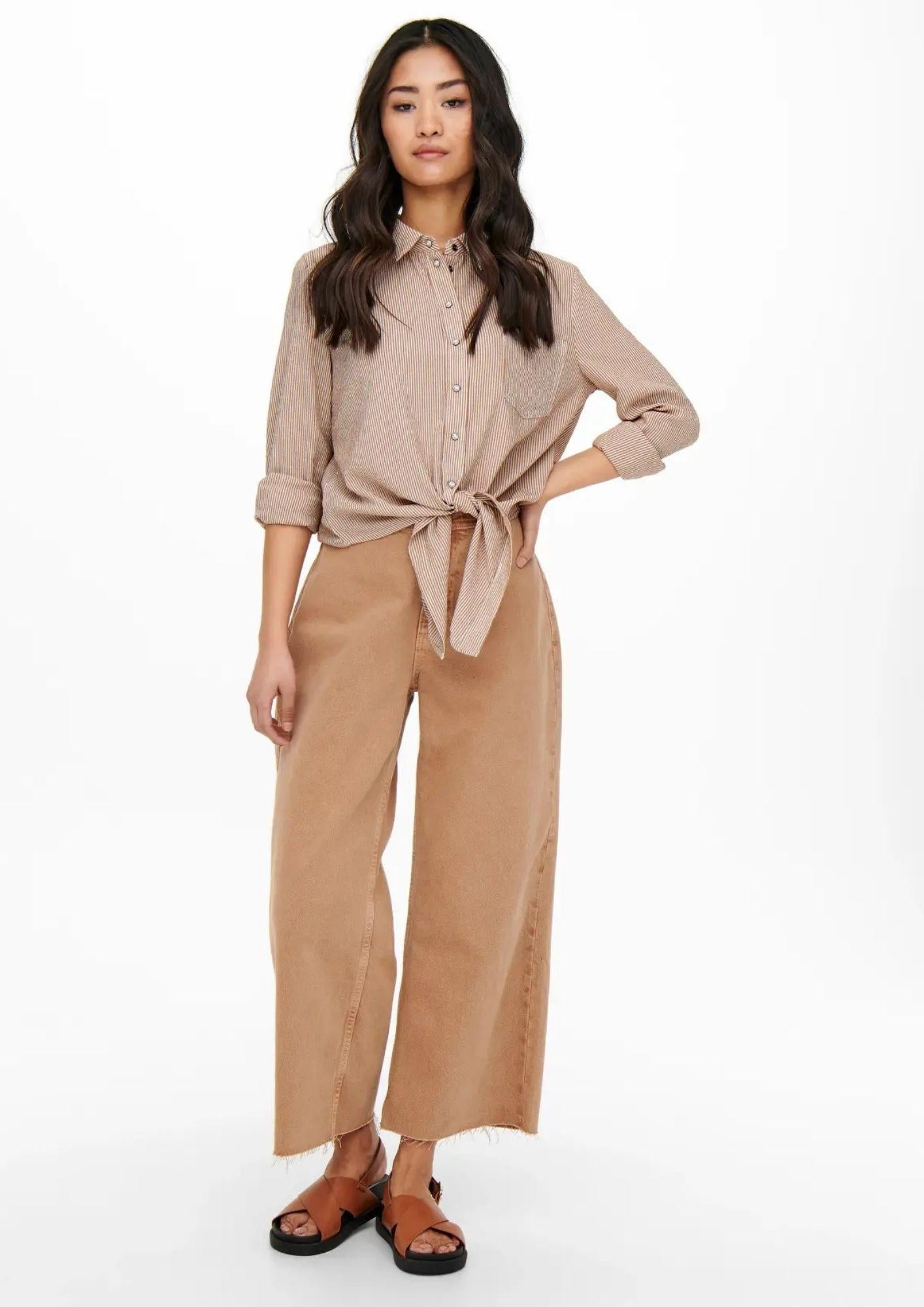 Only Camicia Donna Lecey Marrone Linee Bianche 15195910 Toasted Coconut ONLY 