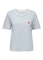 Only T-Shirt Donna Happy Bianca e Azzurra 15370117 Cloud Dancer Soft chambray ONLY 