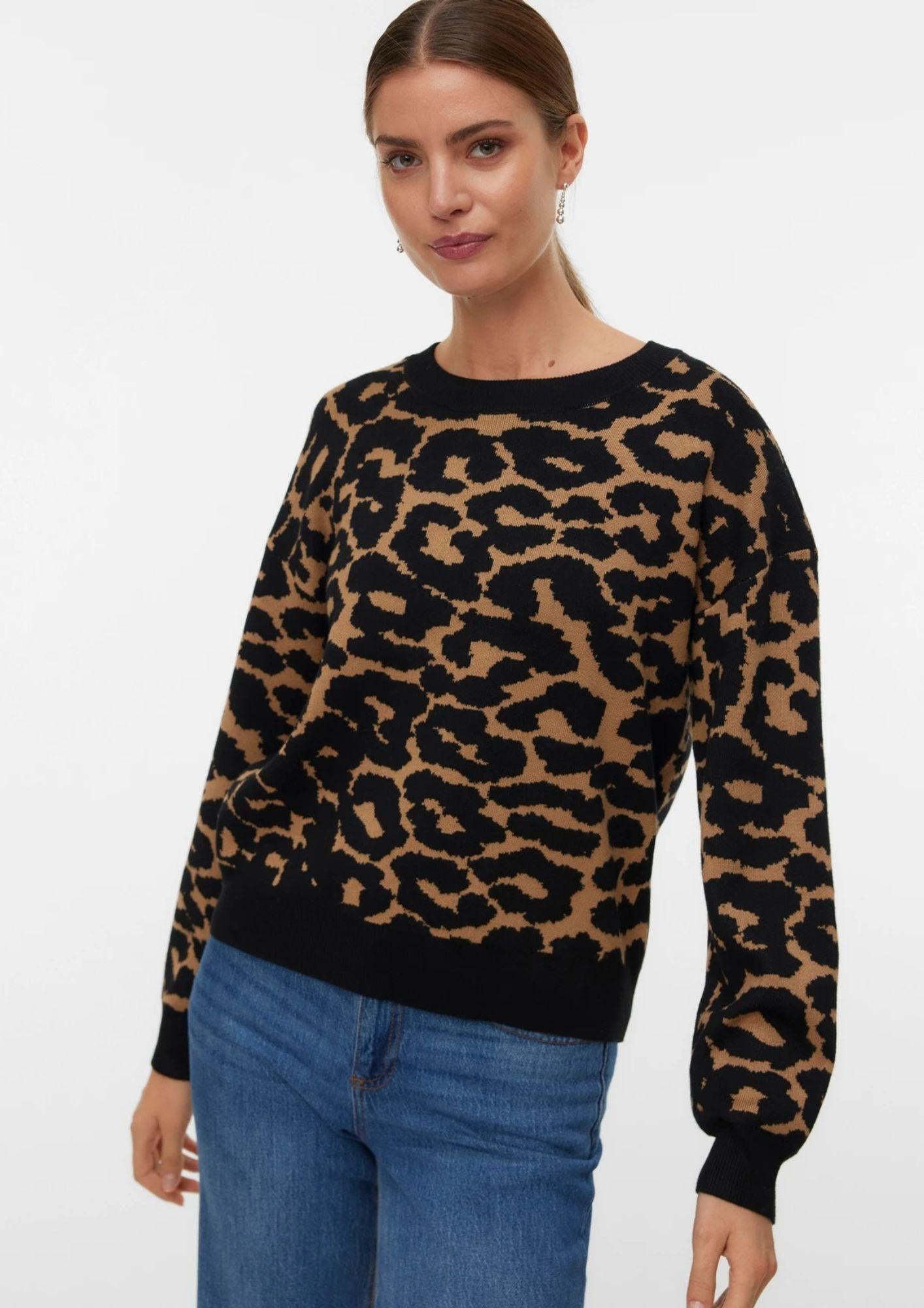 Vero Moda Pullover Donna Siljeanimal Marrone Animalier 10330808 Tigers Eye W. BLACK VERO MODA 