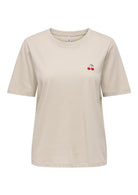 Only T-Shirt Donna Happy Grigio Avena 15370117 Oatmeal Cherry emb ONLY 