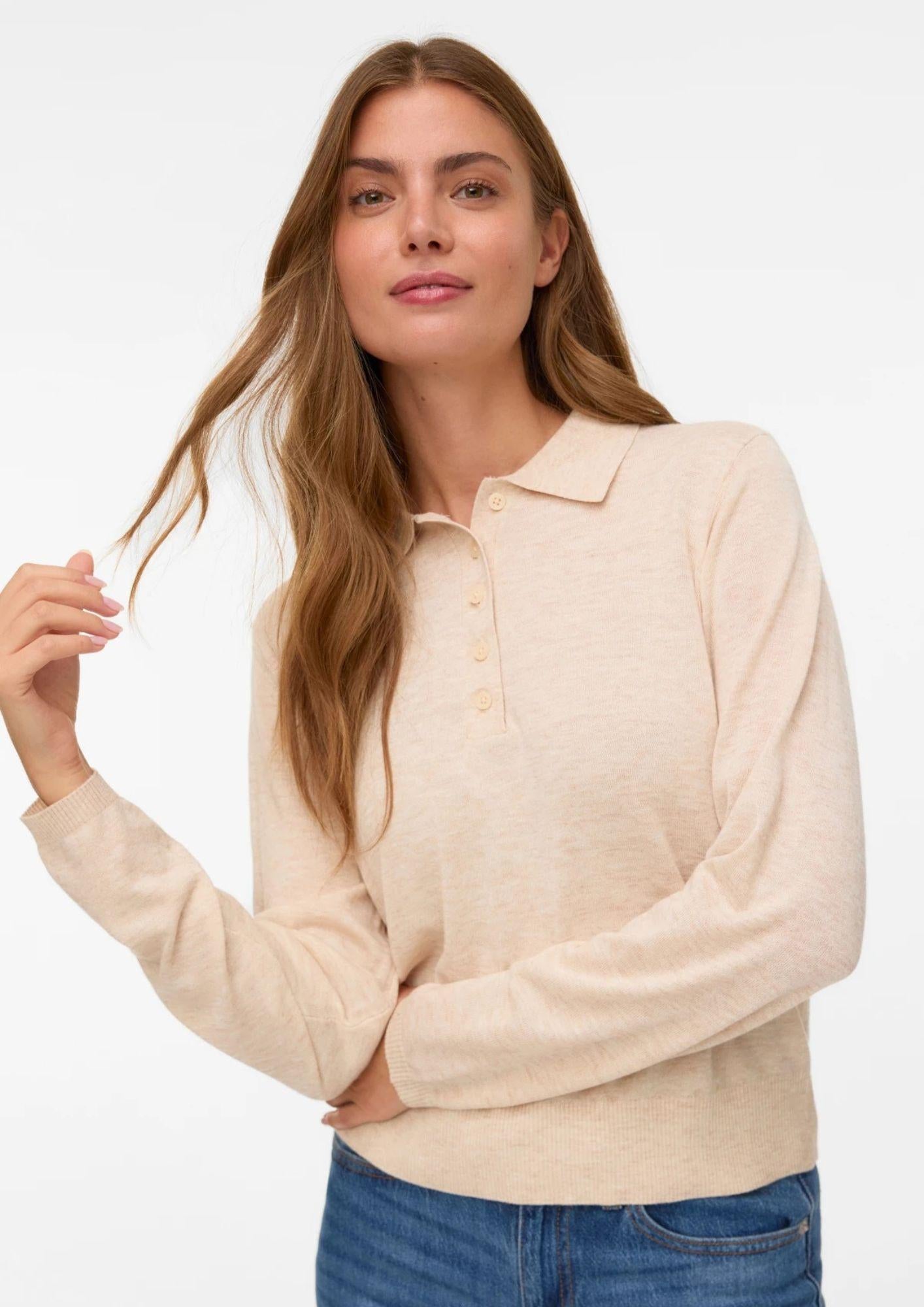 Aware Maglione Donna Sikita Beige 10331614 Natural Melange VERO MODA 