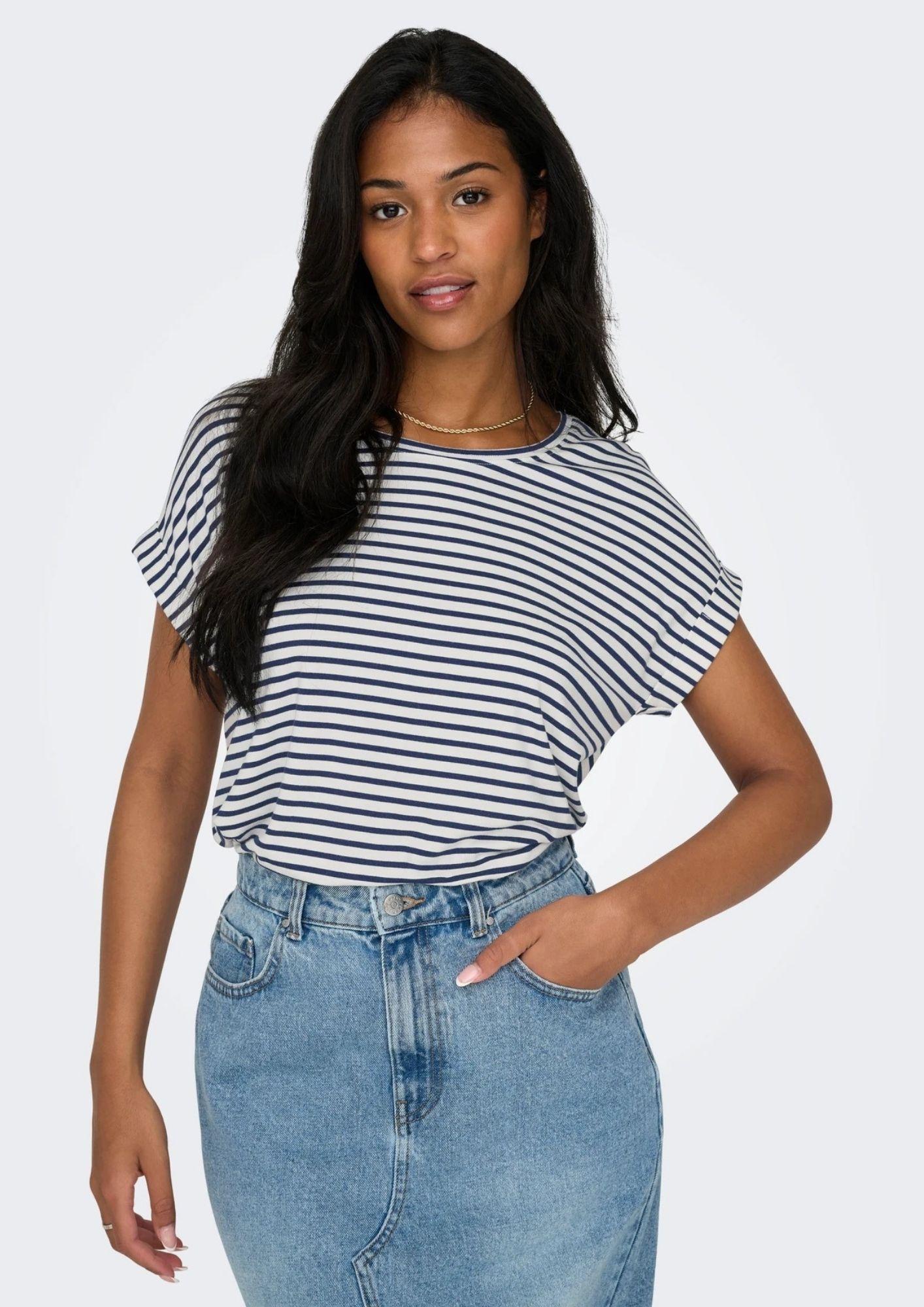 Only T-Shirt Donna Moster Bianca e Blu Naval Accademy 15206243 Naval Academy ONLY 