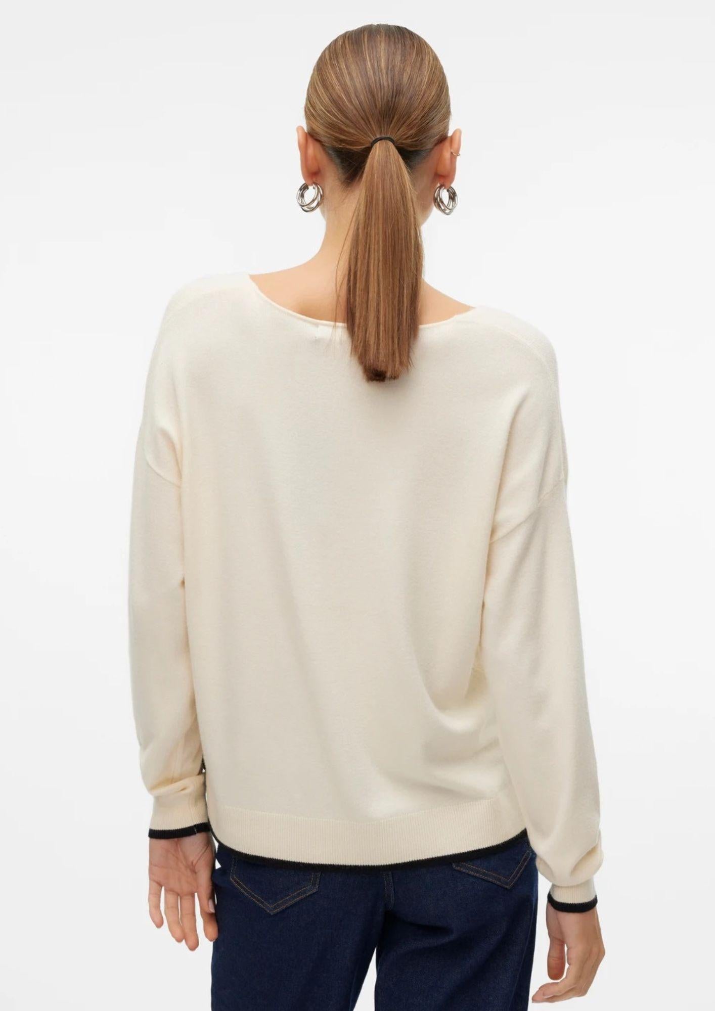 Vero Moda Maglione Donna Breeze Bianco Panna Con Dettagli Neri 10311090 Birch W. BLACK CONTRAST VERO MODA 