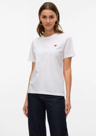 Vero Moda T-Shirt Donna Paulina Bianca Con Cuore Rosso 10316991 Bright White Red Heart VERO MODA 