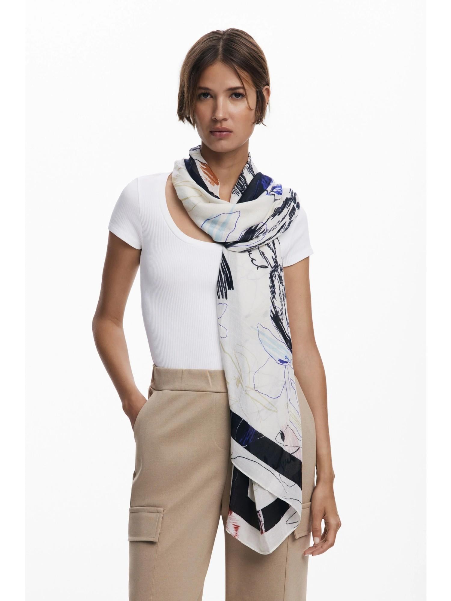Desigual Foulard rettangolare con tratti Donna Bianco 25WAWA06 1025 DESIGUAL 