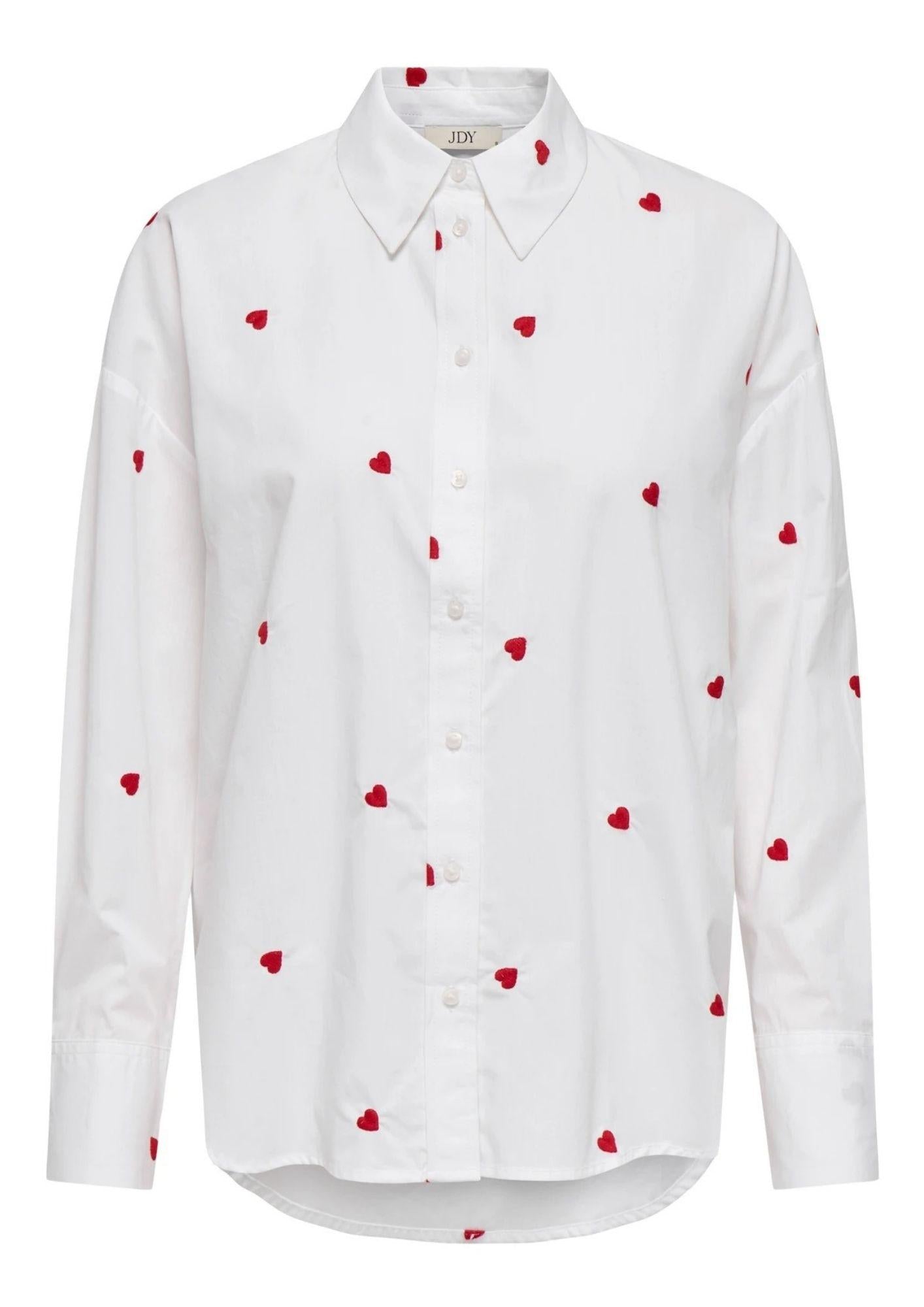 Jacqueline De Yong Camicia Donna Nelly Bianca Cuori Rossi 15330490 White HEART EMBROIDERY JACQUELINE DE YONG 