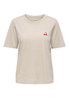 Only T-Shirt Donna Happy Grigio Avena 15370117 Oatmeal Cherry emb ONLY 