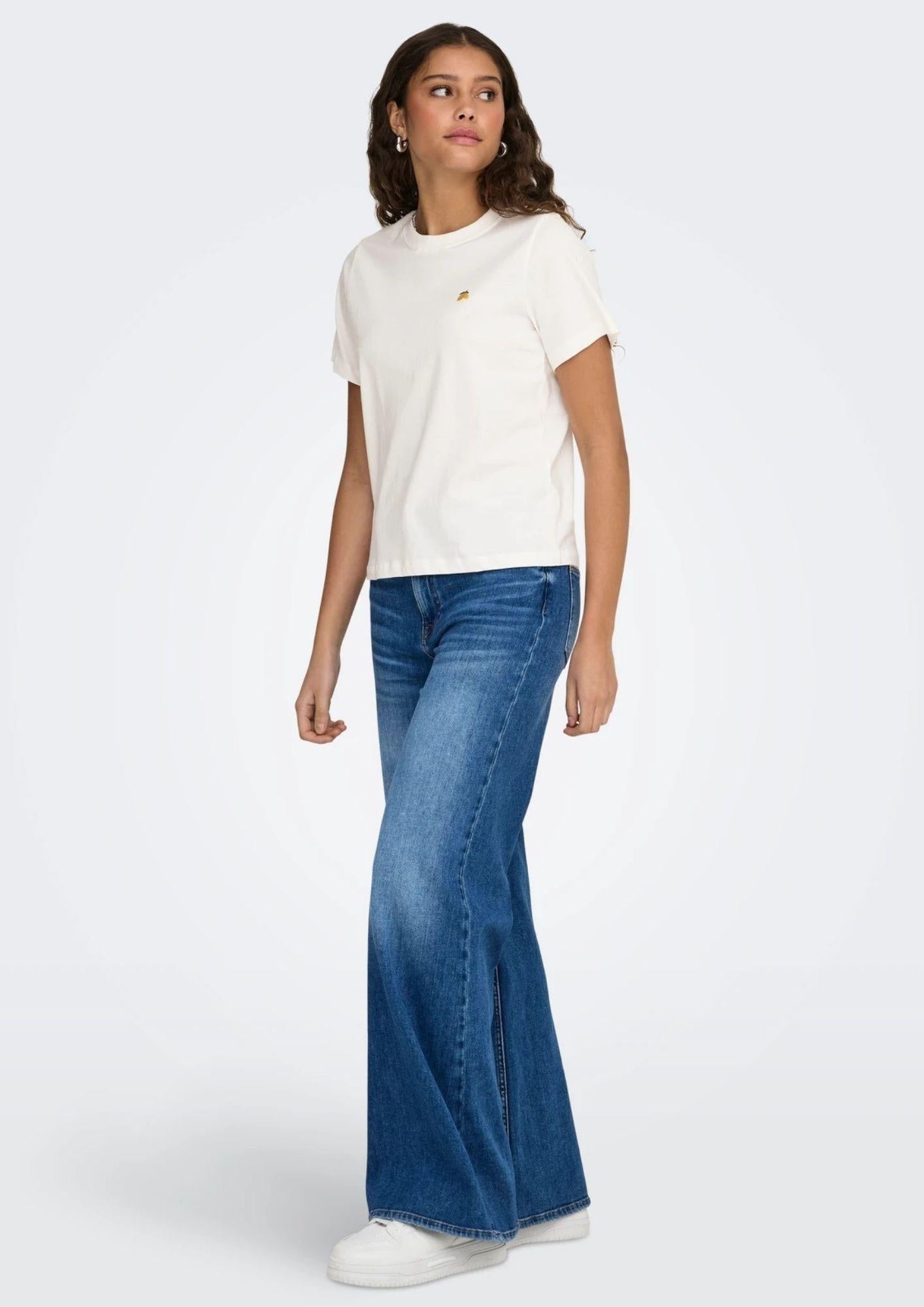 Jacqueline De Yong T-Shirt Donna Pisa Bianca con Limone 15298612 Cloud Dancer LEMON JACQUELINE DE YONG 